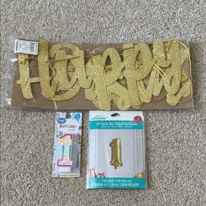 Gold Glitter Happy Birthday Banner and Balloon Set